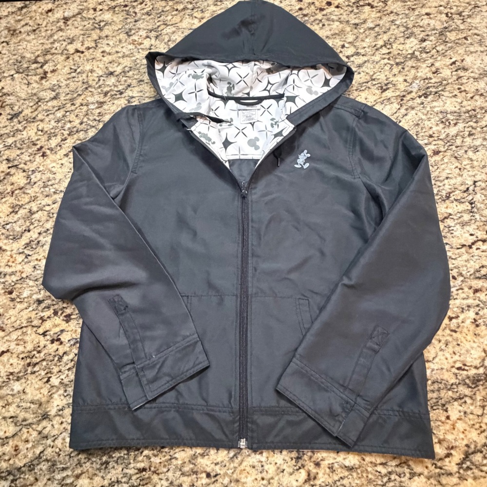 Disney Parks Mickey Mouse Black Full Zip Windbreaker Jacket Hooded Large